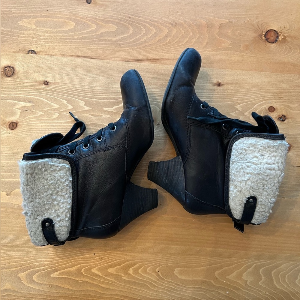 Nine West Black Leather Heeled Boots 8